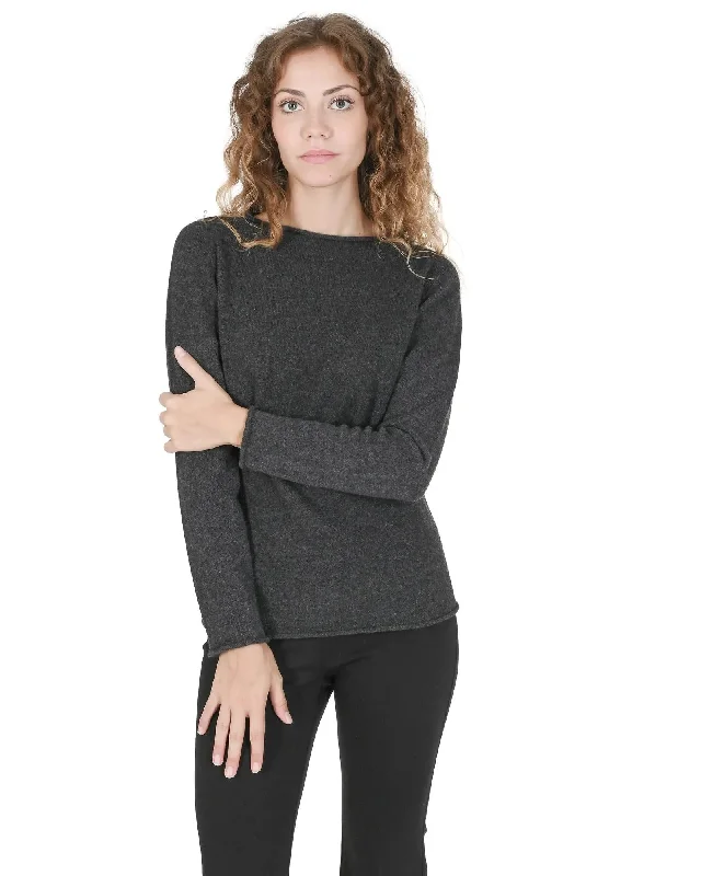 Crown of Edinburgh Cashmere Women's Premium Cashmere Boatneck Sweater in Dark gray - M Front Pockets Side Pockets Patch Pockets Crown of Edinburgh Cashmere Women's Premium Cashmere Boatneck Sweater in Dark gray - M Front Pockets Side Pockets Patch Pockets