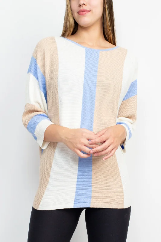 Cyrus Boat Neck 3/4 Sleeve Multi Color Knit Sweater Hooded Caped Shawl Collar