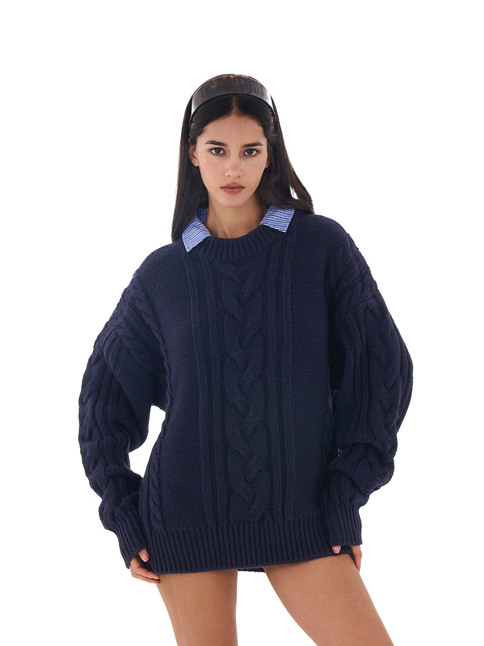 Detachable Collar Oversized Cable Sweater Notch Collar Peter Pan Collar Cowl Neck
