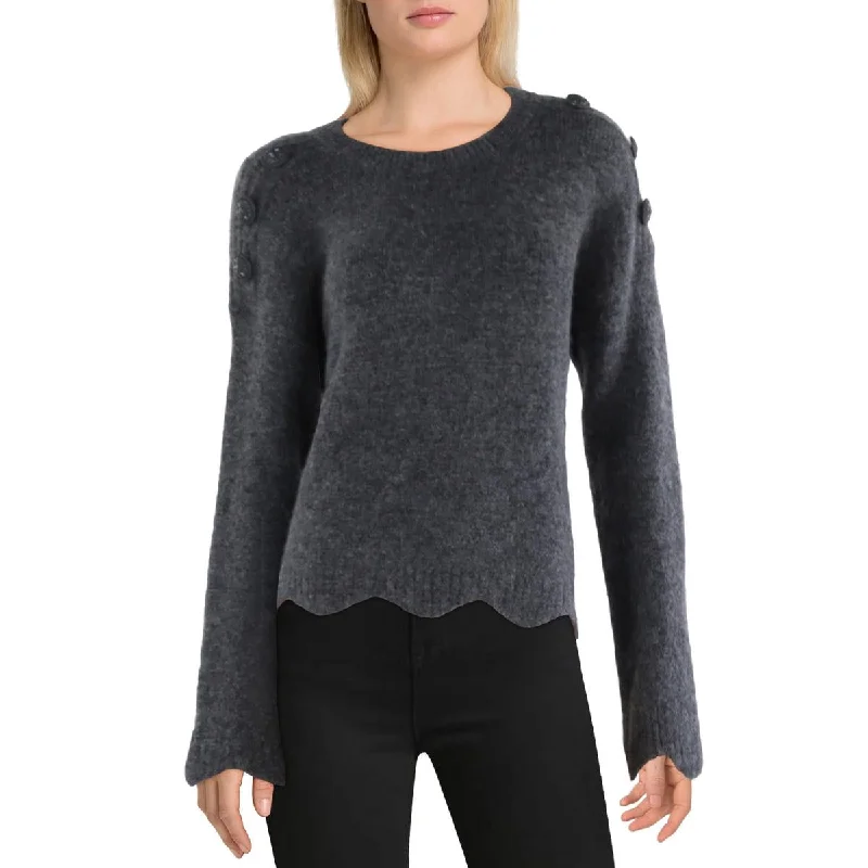 Elie Tahari Womens Button Detail Long Sleeve Crewneck Sweater Cashmere Blend Cotton Blend Poly Blend