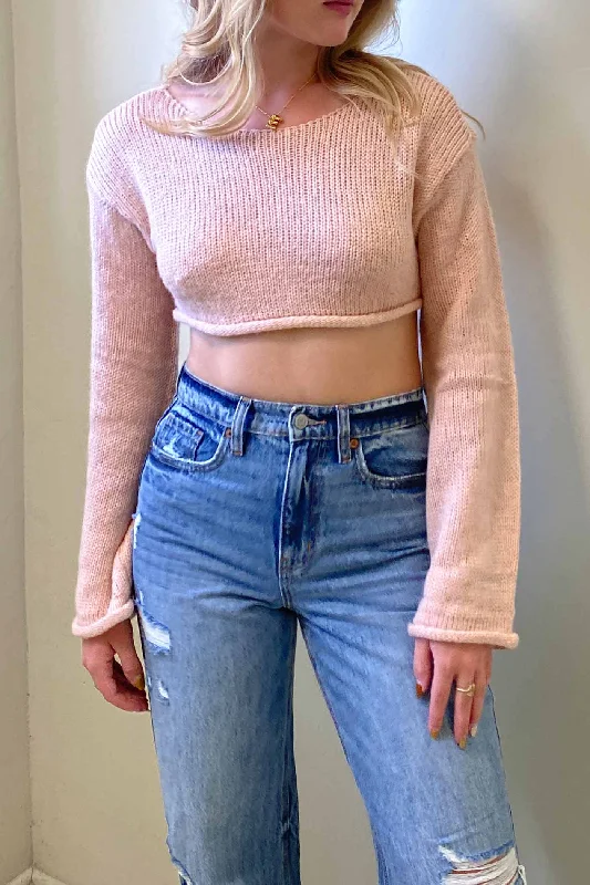 Knit Crop Sweater Seamless Knitted Crochet