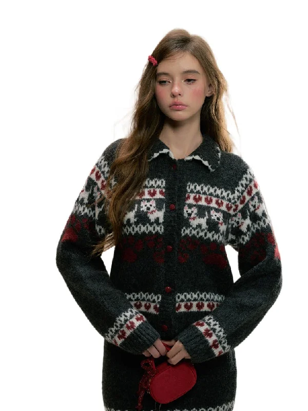 Fair Isle Westie Sweater & Skirt Set Ribbed Striped Patterned