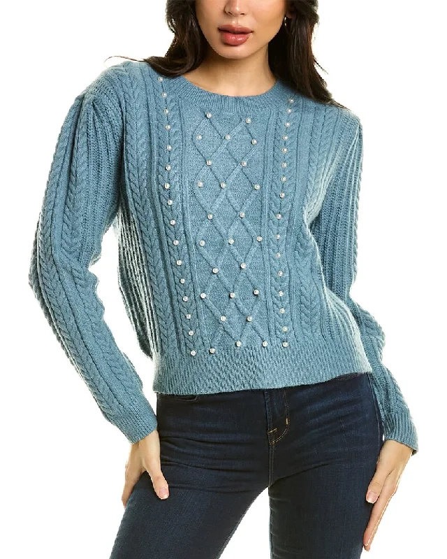 Gracia Bead Embellished Cable-Knit Sweater Mesh Sweater Canvas Denim