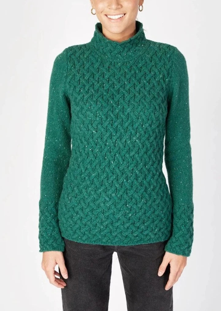 IrelandsEye Women's Trellis Aran Sweater | Green Garden Graphic Sweater Embroidered Appliqued IrelandsEye Women's Trellis Aran Sweater | Green Garden Graphic Sweater Embroidered Appliqued