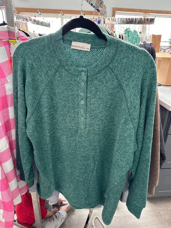 Green Melange Button Sweater Neon Metallic Matte