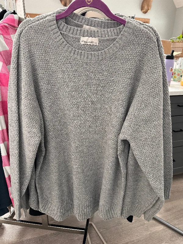 Grey round hem sweater Spandex Blend Rayon Blend Denim Blend