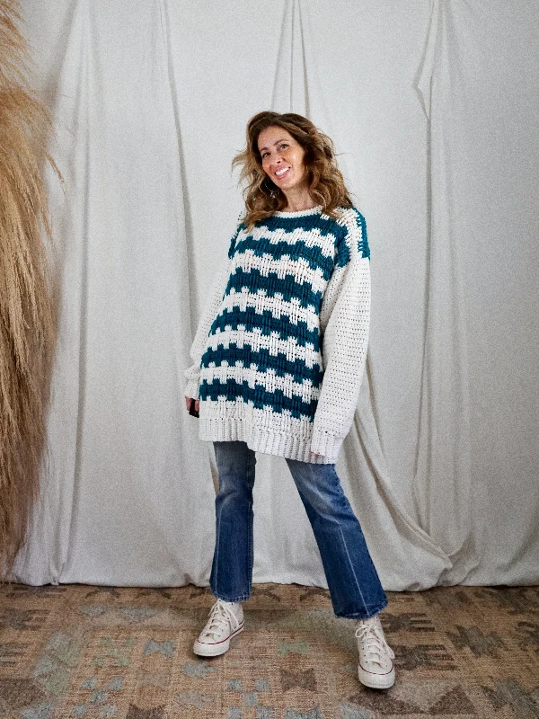 Handknit Chunky Crosshatch Sweater Stylish Fashionable Trendy