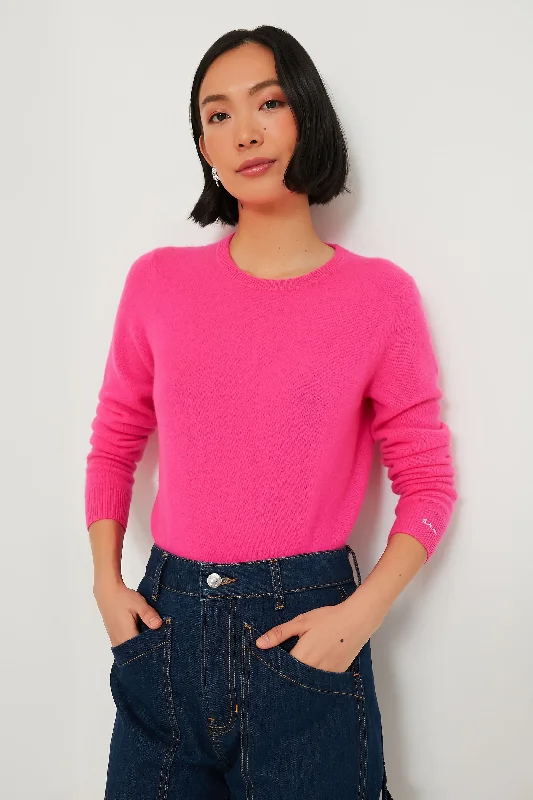 Hot Pink Cashmere Crewneck Sweater Transparent Opaque Sheer