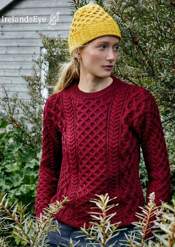 IrelandsEye Women's Aran Sweater | Claret Boxy Sweater Fitted Sweater A-Line