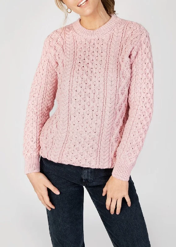 IrelandsEye Women's Aran Sweater | Pink Beaded Sweater Sequined Faux Fur