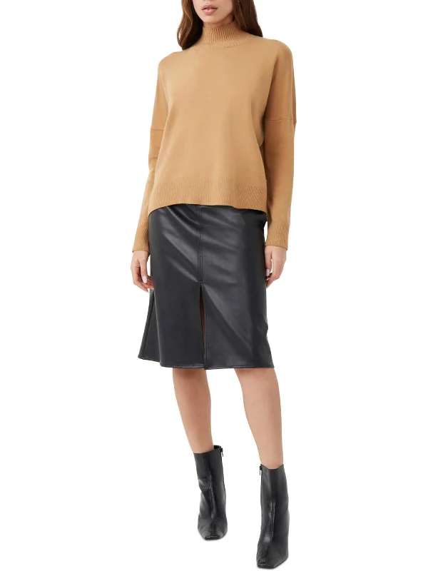 Jeanie Womens Heathered Ribbed Trim Mock Turtleneck Sweater Lace Blend Ribbed Blend Corduroy Blend