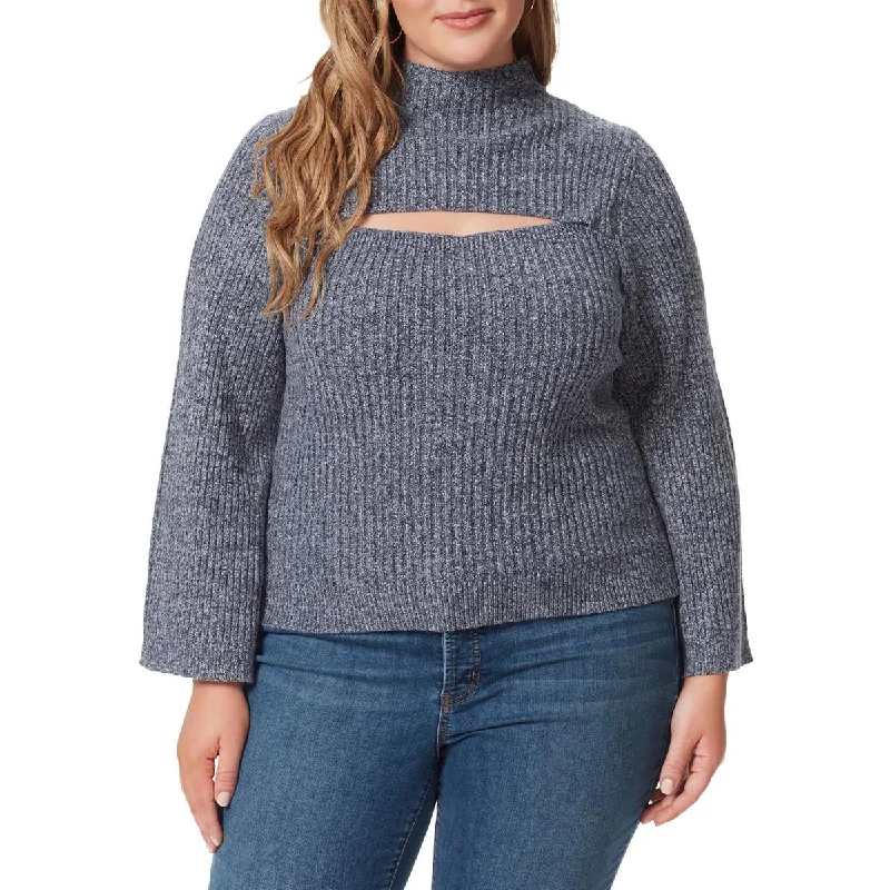 Jessica Simpson Womens Plus Kaida Ribbed Knit Cut-Out Funnel-Neck Sweater Zippered Buttoned Snapped Jessica Simpson Womens Plus Kaida Ribbed Knit Cut-Out Funnel-Neck Sweater Zippered Buttoned Snapped