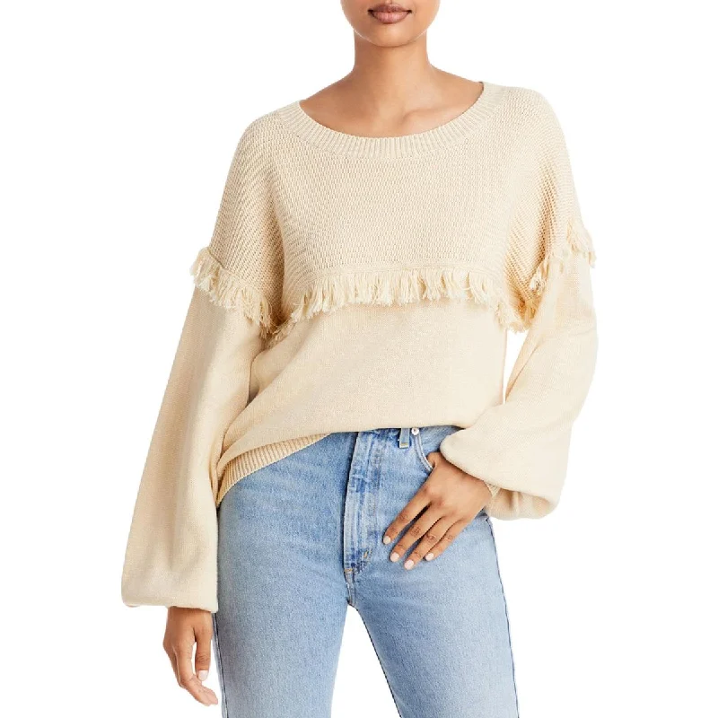 Joie Womens Angelina Fringe Knit Crewneck Sweater Spandex Rayon Corduroy