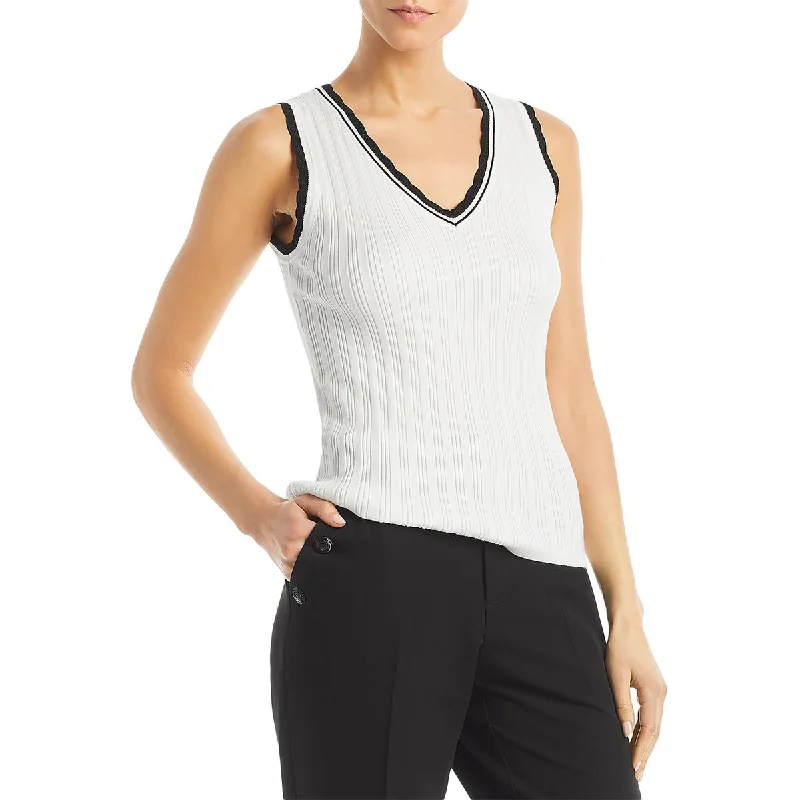 Karl Lagerfeld Paris Womens Ribbed Knit V-Neck Tank Top Sweater Collared Crew Neck Turtle Neck Karl Lagerfeld Paris Womens Ribbed Knit V-Neck Tank Top Sweater Collared Crew Neck Turtle Neck