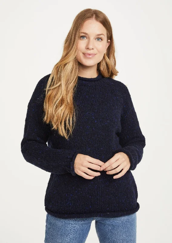 Ladies Donegal Roll Neck Sweater | Navy Stretchy Elastic Breathable