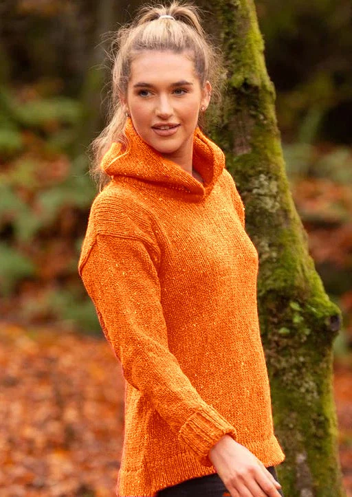 Ladies Donegal Hooded Sweater | Orange Open Front Closed Front Wrap Front