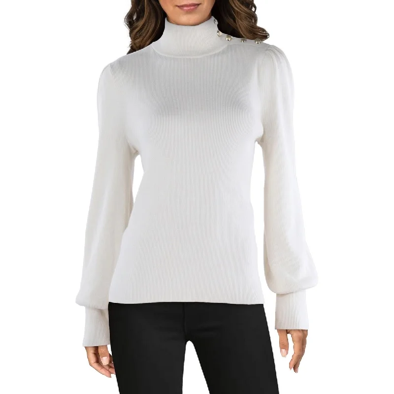 Lauren Ralph Lauren Womens Cotton Blend Embellished Mock Turtleneck Sweater Embroidered Appliqued Beaded