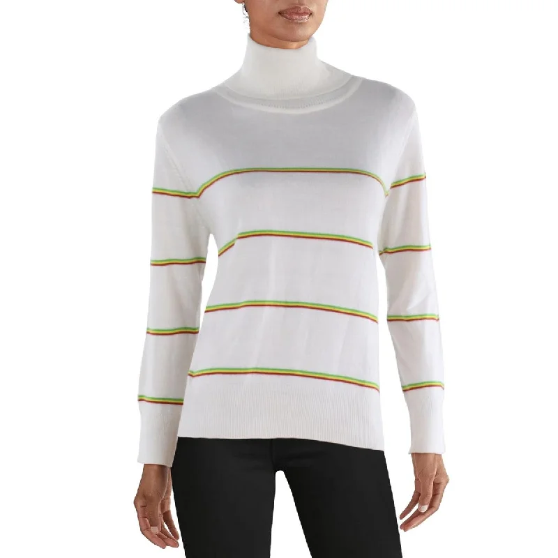 Madeleine Thompson Womens Ribbed Trim Long Sleeve Turtleneck Sweater Fitted Slim Tailored