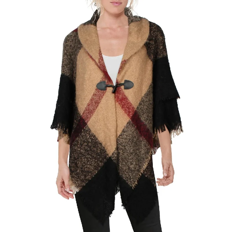 Modena Womens Knit Layered Poncho Sweater Fleece Sweater Nylon Polyester