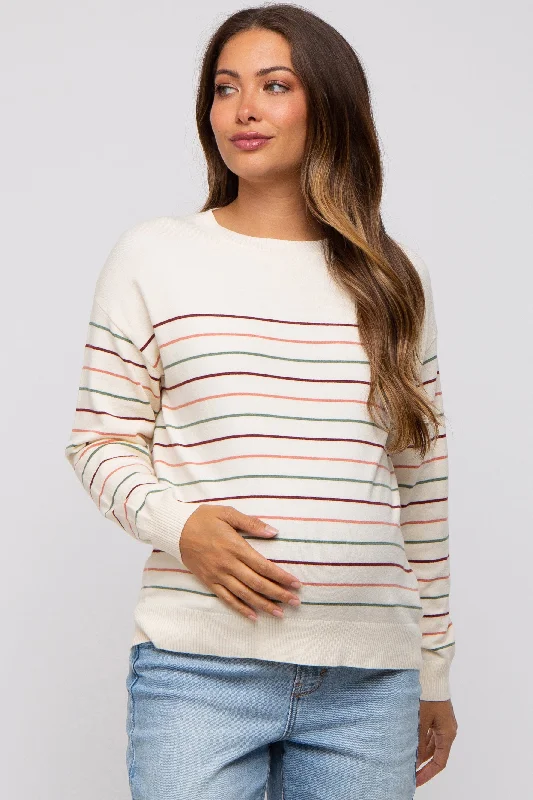Multi-Color Stripe Soft Knit Maternity Sweater Boxy Sweater Fitted Sweater A-Line