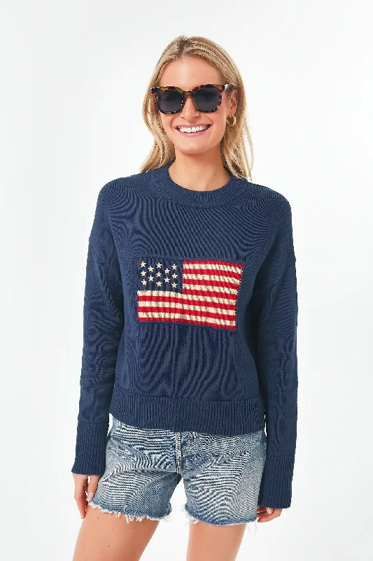 Navy Cropped Americana Sweater Nylon Fabric Polyester Fabric Spandex Fabric