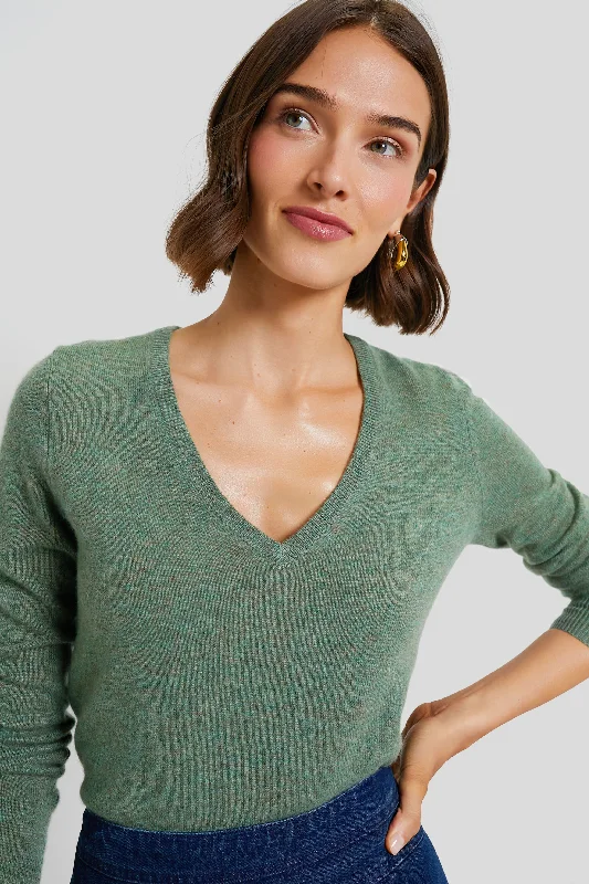 Pine Green Cashmere V-Neck Sweater Oversized Loose Flowy