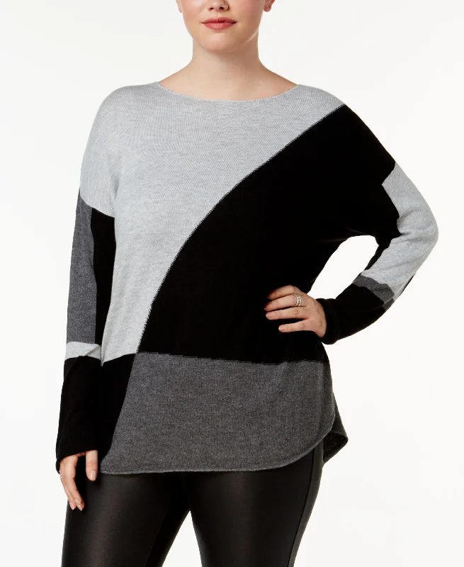 Plus Size Long Sleeve High Low Sweater Cable Knit Ribbed Knit Lace Knit
