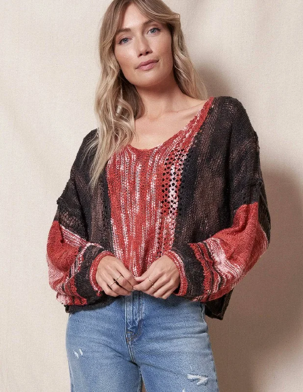 Quinn Crop Sweater - Redwood- Medium Only Graphic Sweater Embroidered Appliqued