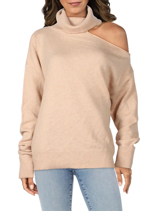 Raundi Womens Wool Blend Cutout Turtleneck Sweater Stretchy Elastic Breathable