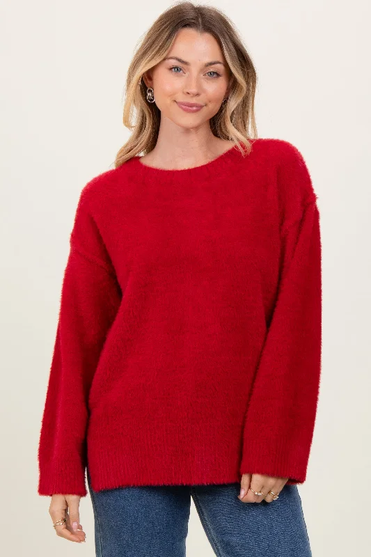 Red Fuzzy Knit Oversized Sweater Sweater Knitwear Pullover