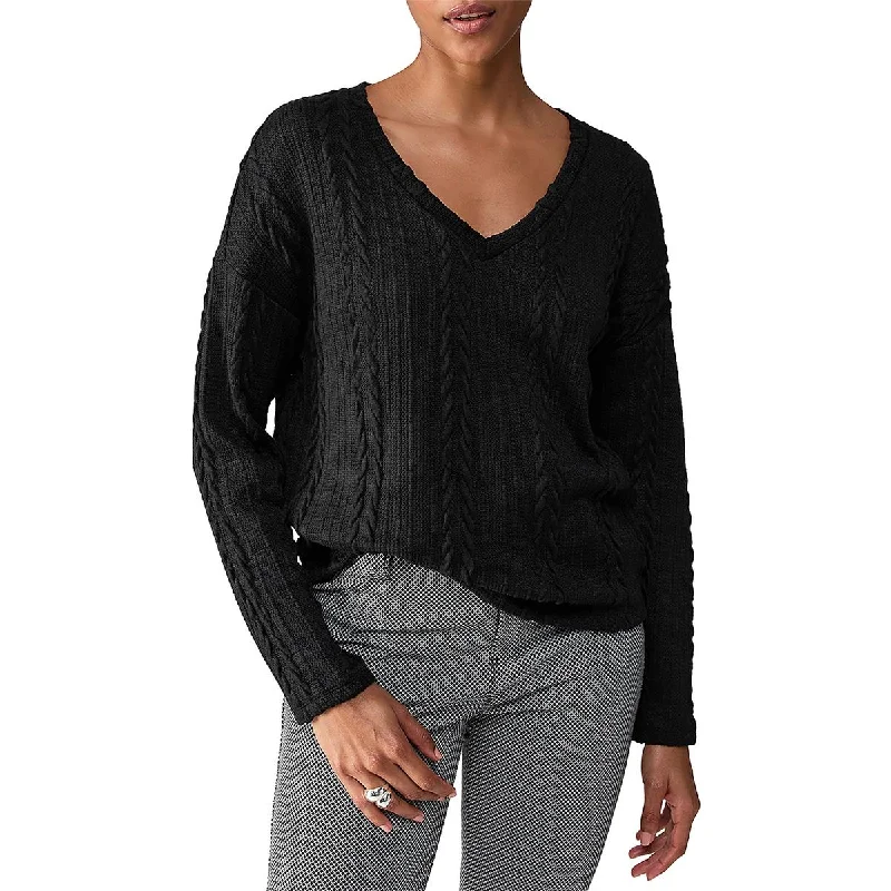 Sanctuary Womens Cable Knit Long Sleeve V-Neck Sweater Elasticated Padded Insulated