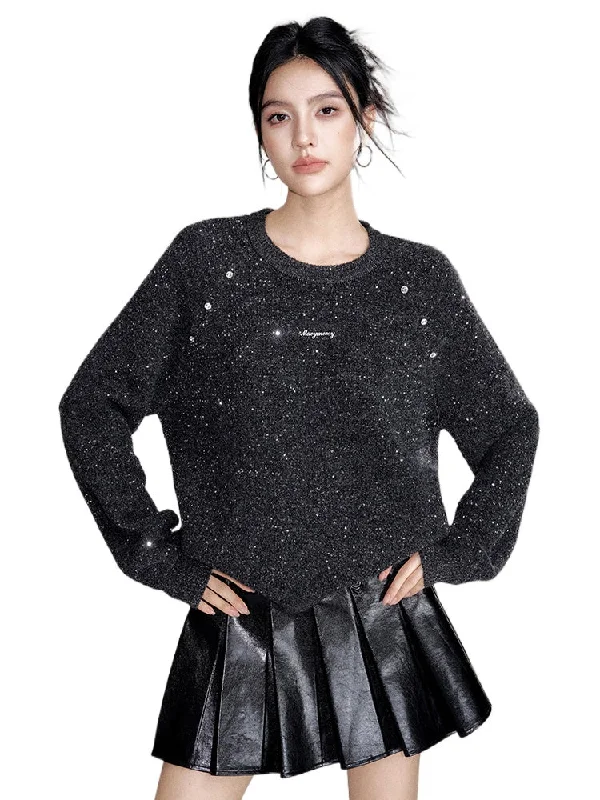 Sequin Relaxed Casual Wool Sweater Wool Fabric Cashmere Fabric Tweed Fabric