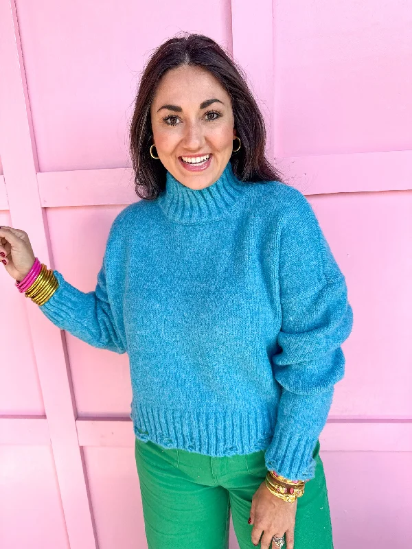 Simple Choice Sweater - Blue Solid Print Embellished