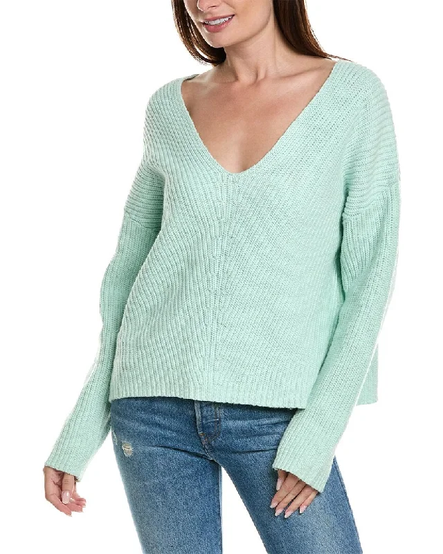 Theory Easy V-Neck Wool-Blend Sweater Chenille Brocade Lace