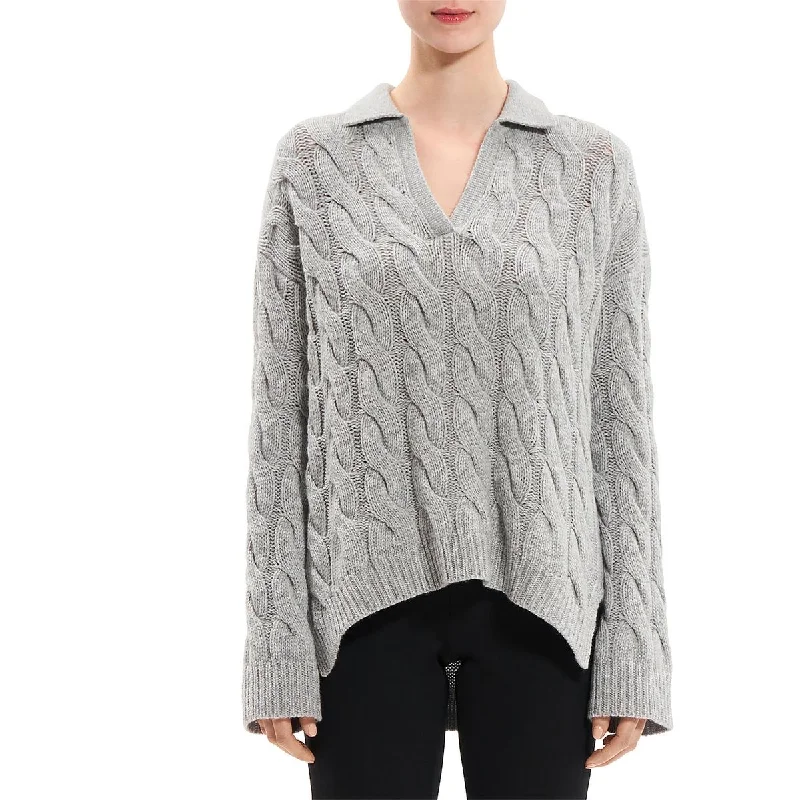 Theory Womens KARENIA Wool Cashmere V-Neck Sweater High Neck Crew Neck V-Neck