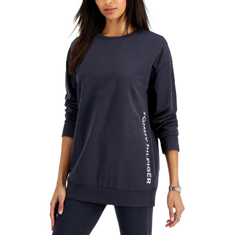 Tommy Hilfiger Womens Logo Knit Crewneck Sweater Iron Safe Non-Iron Wrinkle Free