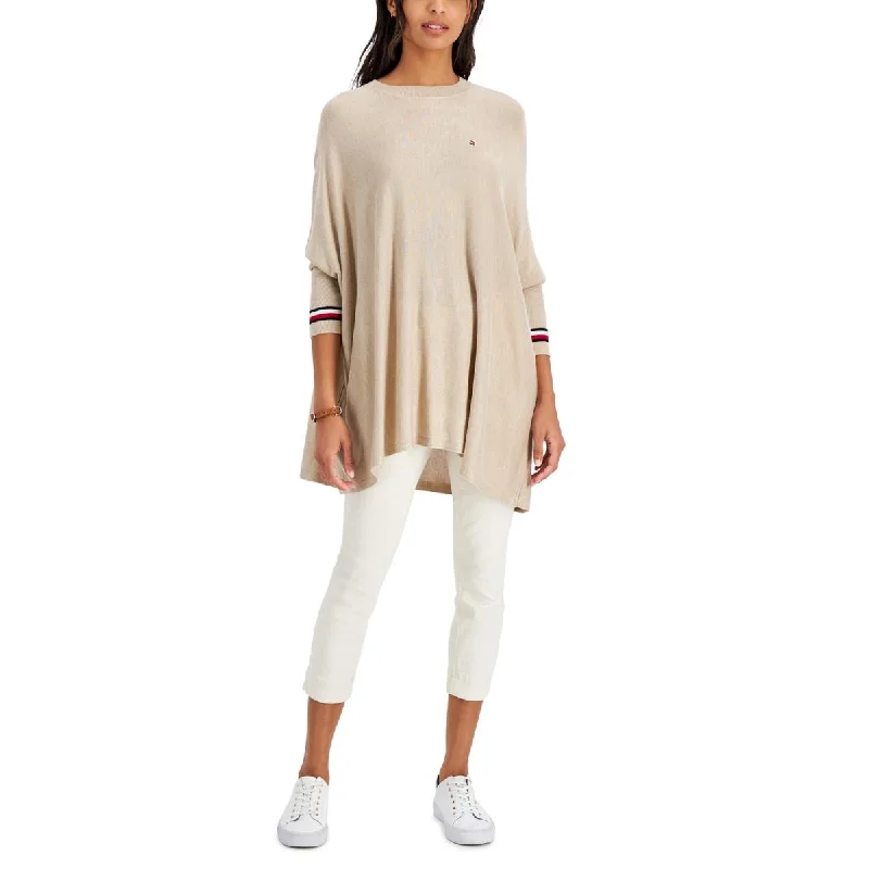 Tommy Hilfiger Womens Plus Striped Trim Knit Poncho Sweater Polka Dot Checkered Tartan Tommy Hilfiger Womens Plus Striped Trim Knit Poncho Sweater Polka Dot Checkered Tartan