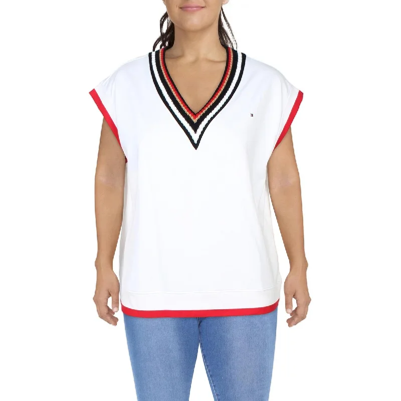 Tommy Hilfiger Womens    V Neck Ribbed Trim Tank Top Sweater Cable Knit Ribbed Knit Lace Knit