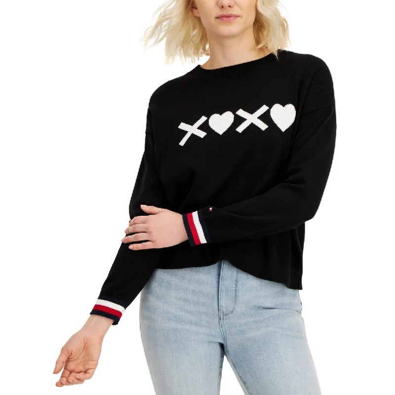 Tommy Hilfiger Womens XOXO Ribbed Trim Graphic Crewneck Sweater Welt Pockets Slit Pockets Flap Pockets Tommy Hilfiger Womens XOXO Ribbed Trim Graphic Crewneck Sweater Welt Pockets Slit Pockets Flap Pockets