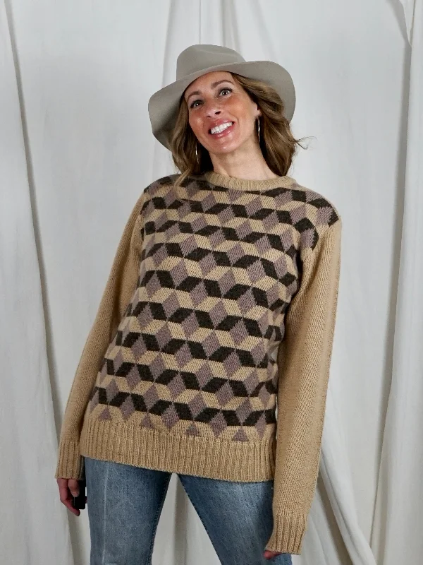 Vintage Abstract Argyle Sweater Elasticated Padded Insulated