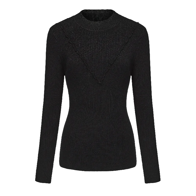 Women's Ruffled Collar Rib Knitted Sweater Mesh Fabric Canvas Fabric Denim Fabric