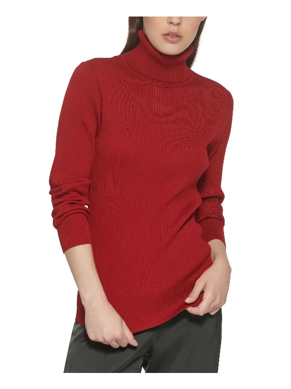 Womens Cozy Ribbed Turtleneck Sweater Front Pockets Side Pockets Patch Pockets