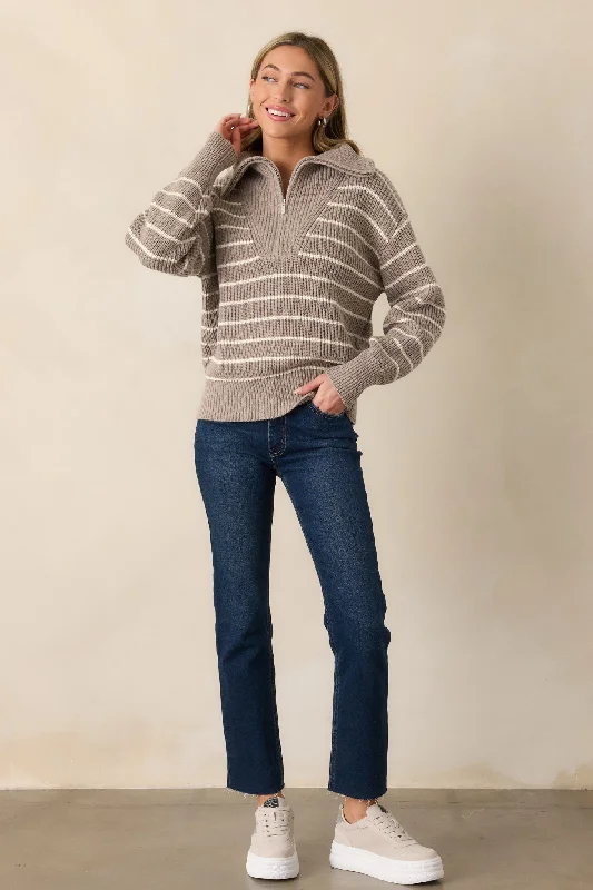 Z Supply Villa Heather Taupe Half Zip Sweater Slim Fit Regular Fit Oversized