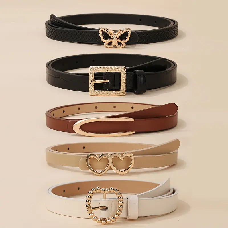 5-Pieces: Vintage PU Leather Solid Color Casual Jeans Pants Belt For Women Chic Rip-Detail High-Waist Jeans 5-Pieces: Vintage PU Leather Solid Color Casual Jeans Pants Belt For Women Chic Rip-Detail High-Waist Jeans