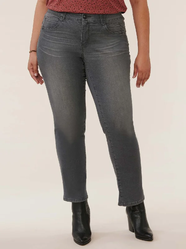 "Ab"solution® Grey Booty Lift Plus Straight Leg Jeans Casual Distressed Skinny Jeans "Ab"solution® Grey Booty Lift Plus Straight Leg Jeans Casual Distressed Skinny Jeans