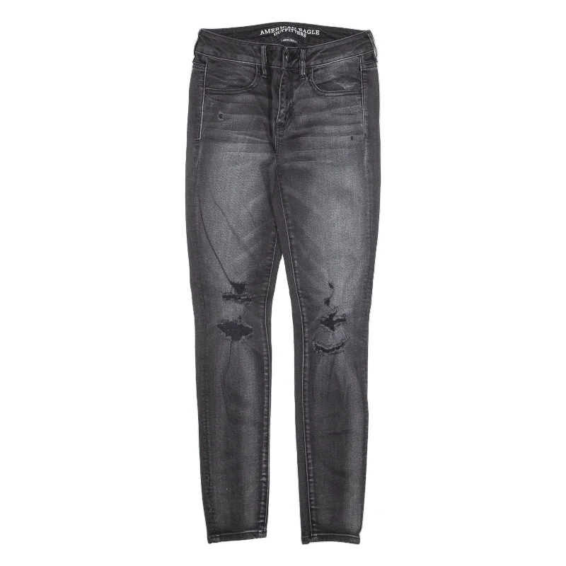 AMERICAN EAGLE Distressed Jeans Black Denim Slim Jegging Womens W26 L28 Chic Vintage-Inspired Denim Jeans AMERICAN EAGLE Distressed Jeans Black Denim Slim Jegging Womens W26 L28 Chic Vintage-Inspired Denim Jeans