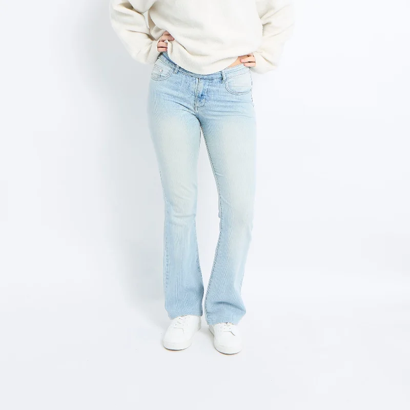Belted Light Wash Flared Jeans - UK 8 Trendy Low-Rise Bootcut Jeans