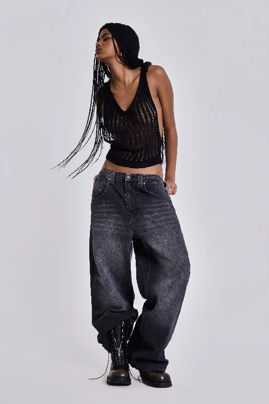 Washed Black Colossus Jeans Comfortable Mid-Rise Jeans