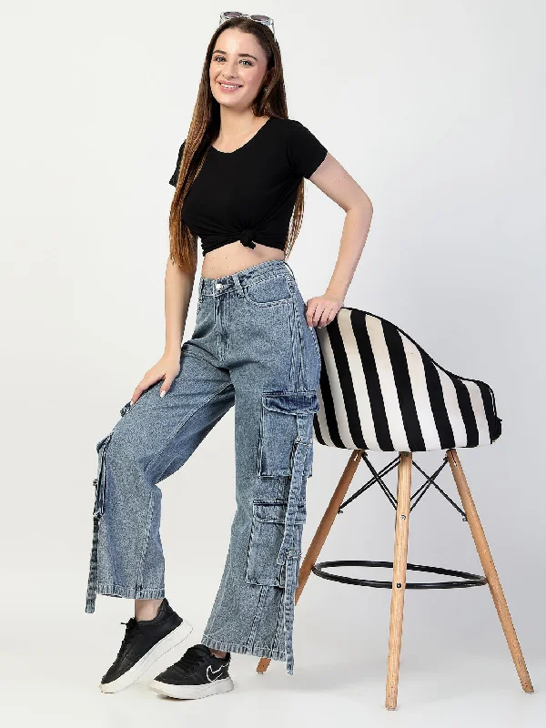 Blue Cotton Denim Jeans With Heavy Pockets Stylish Shredded Denim Jeans