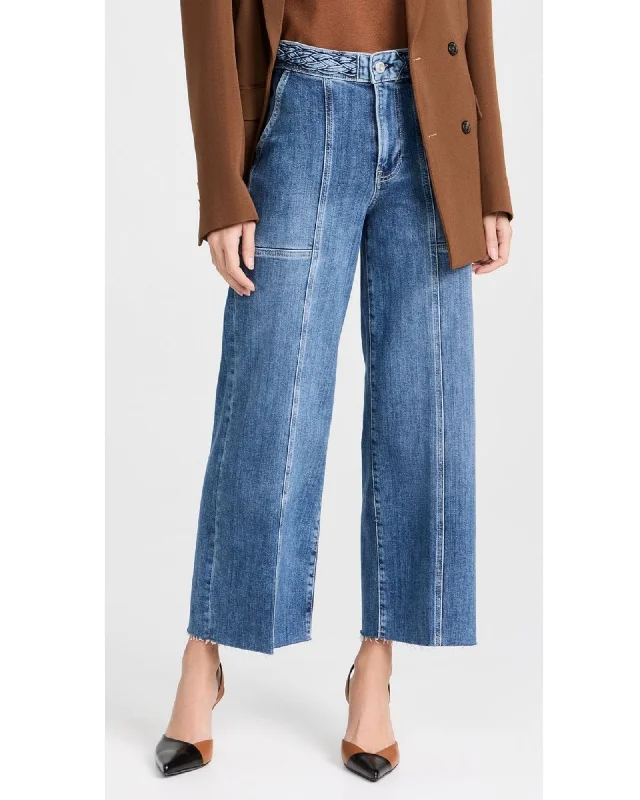 Braided Waistband Wide Crop Jeans Comfortable Faded High-Rise Jeans